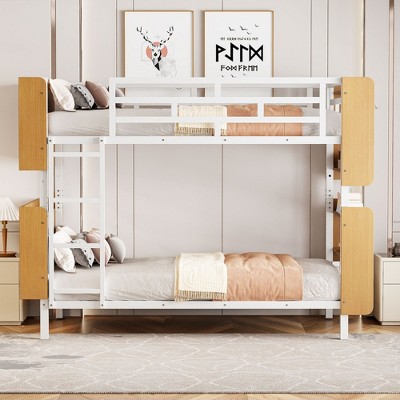 NicBex Full Over Full/Twin Over Twin Metal Bunk Bed with Ladder and Full-Length Guardrail,Loft Bed with Storage Space for Bedroom,Black/White