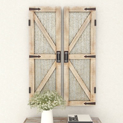 Rustic Silver Metal Barn Door Wall Decor Set - Farmhouse Style