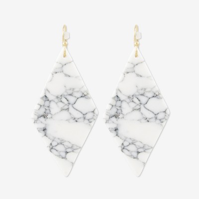 Sanctuary Project by sanctuaire Semi Precious White Howlite Diamond Drop Statement Earrings Gold