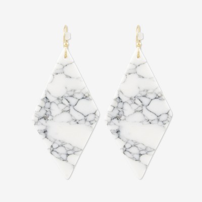 Sanctuary Project Semi Precious White Howlite Diamond Drop Statement Earrings Gold