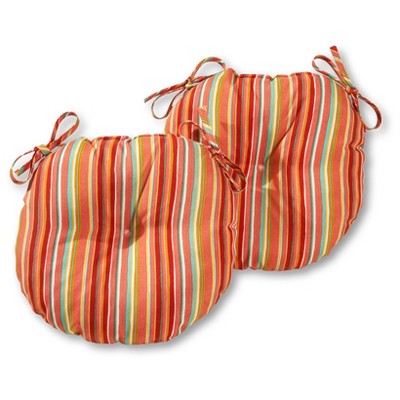 Set of Two 15" Watermelon Stripe Outdoor Bistro Chair Cushions - Kensington Garden