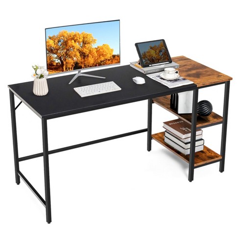 Computer Storage Workstation Study Desk Writing Table with 2 Tier Shelves  for Office and Home