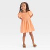 Toddler Girls' Gold Striped Short Sleeve Dress - Cat & Jack™ Peach Orange - 3 of 3