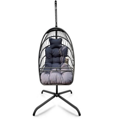 78"Swing Egg Chair with Stand Indoor Outdoor Wicker Rattan Patio Basket Hanging Chair