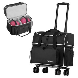 VEVOR Bowling Ball Bag, 2 Ball Four Roller with Wheels, Shoe Compartment (Up To US Size 16), Oversized Pocket, Retractable Handle 37.4 in, Black - 1 of 4
