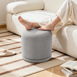 Bekrvio Swivel Round Pouf Ottoman,Acacia Wood Frame Linen Vanity Stool & Foot Rest, Small Coffee Table Ottoman for Living Room/Bedroom - 1 of 4