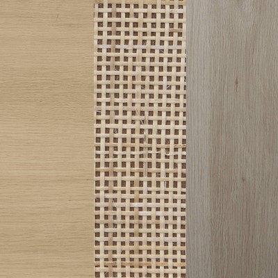 Andrew Light Oak and Rattan Storage Cabinet with Metal Legs