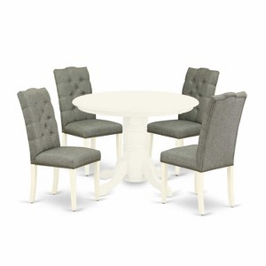 HomeStock 5-Piece Buttermilk and Cherry Finish Solid Wood Top Dining Table with 4-Parson Chair - 1 of 4