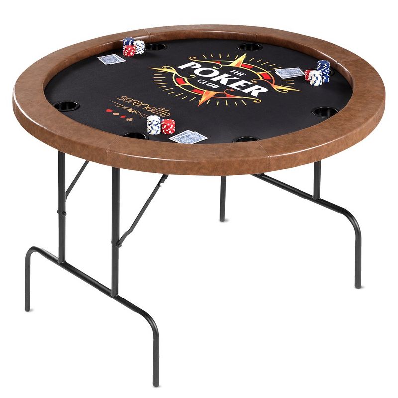 SereneLife 8- Player Round Foldable Poker Table - Brown, 1 of 8