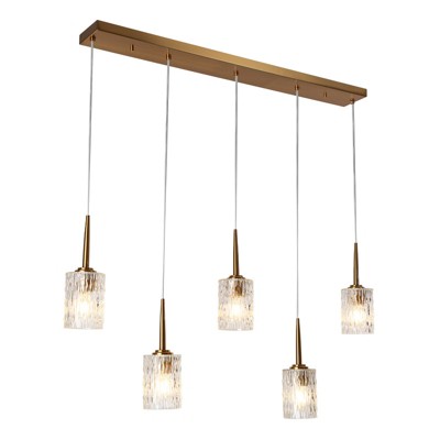 LNC Eveardgeon 5-Lights 43.5" Modern Linear Kitchen Isladn Pendant Lightss, Polished Gold with Crystal Textured Glass