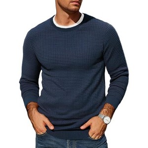 COOFANDY Mens Pullover Sweater Waffle Knit Crewneck Long Sleeve Dress Sweater - 1 of 4