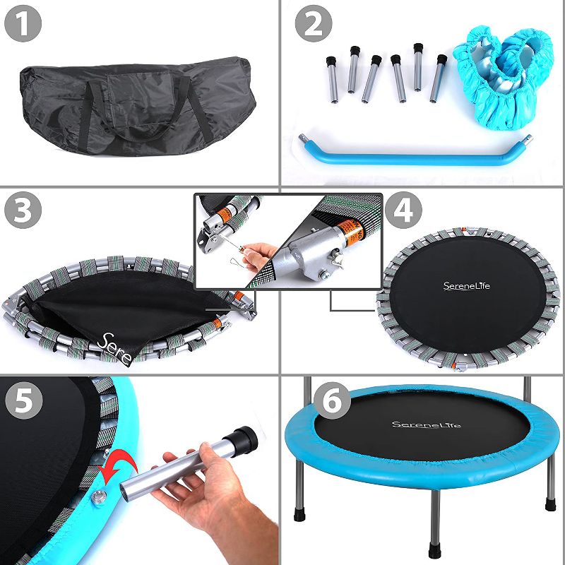SereneLife 36 Inch Adults Kids Indoor Home Gym Outdoor Sports Exercise Fitness Trampoline with Handlebar and Padded Frame Cover, 5 of 9
