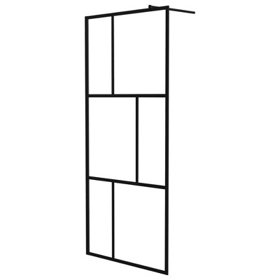 vidaXL Walk-in Shower Wall with Tempered Glass Black 35.4 in.x76.8 in.