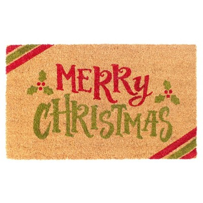 RugSmith Red Machine Tufted Holiday Merry Christmas Diagonal Stripes Doormat