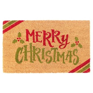RugSmith Red Machine Tufted Holiday Merry Christmas Diagonal Stripes Doormat - 1 of 4