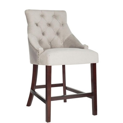 Gray Velvet Tufted Wing Back Counter Stools with Wood Frame, Set of 2