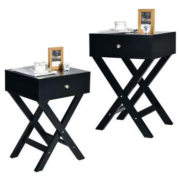 Costway Set of 2 X-Shaped Nightstand Side End Table Bedside Table w/ Drawer