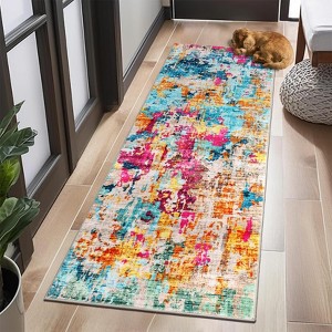 Washable Area Rug, Soft Colorful Modern Abstract Rug for Bedroom, Living Room, Dining Room & Office, Low Pile Non-Slip Boho Design (Multi) - 1 of 4