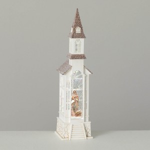 18"H Sullivans Christmas Lighted Shimmery Church, White, Indoor Christmas Decor - 1 of 4