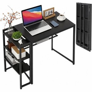 Folding Desk Writing Computer Desk with Storage Shelf,Spaces Saving Writing Sturdy Table No Assembly Needed - 1 of 4