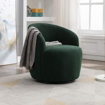 360° Swivel Accent Armchair, Barrel Chair With Black Powder Coating Metal Base-ModernLuxe