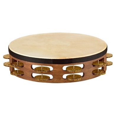 Meinl MEINL Vintage Goat-Skin Wood Tambourine Two Rows Brass Jingles Walnut Brown 10 in.