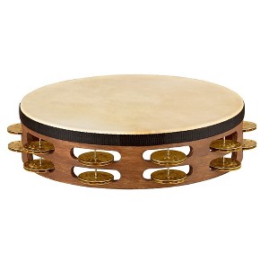 MEINL Vintage Goat-Skin Wood Tambourine Two Rows Brass Jingles Walnut Brown 10 in. - 1 of 4