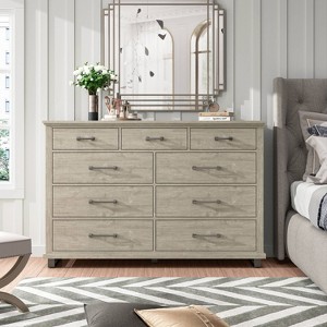 64" Dresser with 9 Drawers Beige - Accent Furniture: Bedroom Storage, Farmhouse Style - 1 of 4