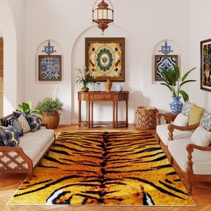 LOVEVOOK 5x7 Feet Tiger Stripe Area Rugs for Living Room, Machine Washable Animal Leopard Print Rug for Bedroom, Non-Slip Carpet for Home Decor - 1 of 4