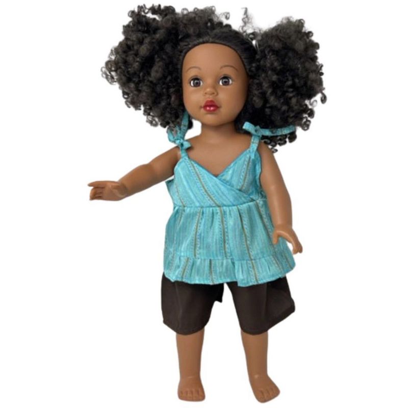 Matching Girl And Doll Size 7 Brown Short Set With Blue Top, 3 of 4