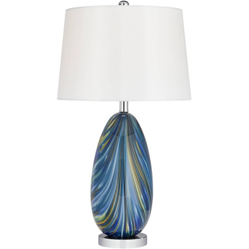 Possini Euro Design Pablo Modern Table Lamp 27" Tall Blue Art Glass with Table Top Dimmer Fabric Drum Shade for Bedroom Living Room Bedside Office - image 1 of 4