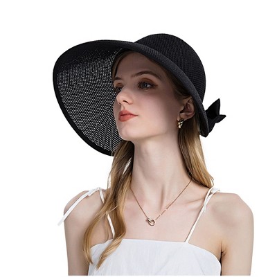 Anna-Kaci Womens Roll Up Straw Sun Visor Wide Brim Bow Detail Adjustable UV Protection Packable Summer Hat
