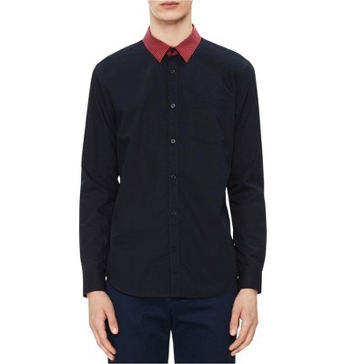 Calvin Klein Mens Striped Collar Button Down Dress Shirt