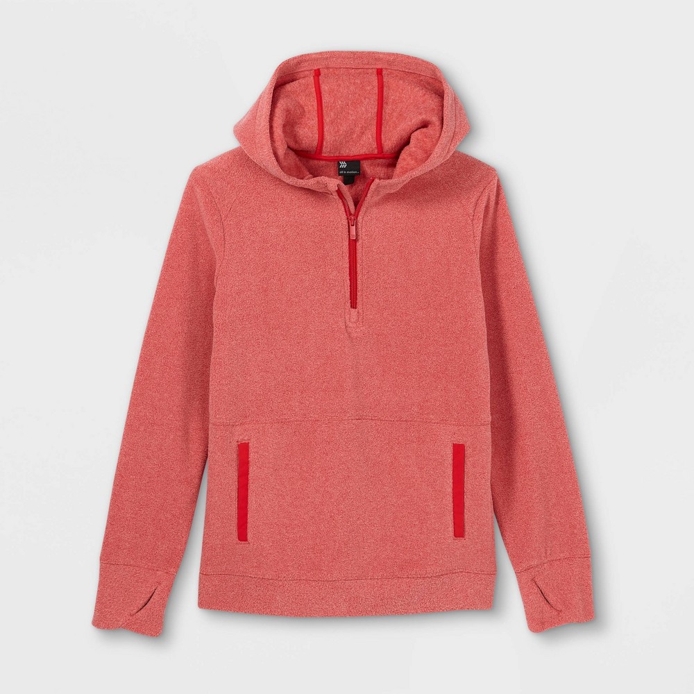 size XS Boys' Fleece 1/4 Zip Pullover Hoodie - All in Motion Heather Red 