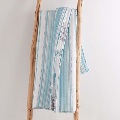 Ocean-Inspired Teal and White Cotton Quilted Throw, 50x60in
