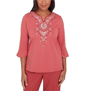 Alfred Dunner Womens Floral-Embroidered Tunic Blouse - 1 of 1