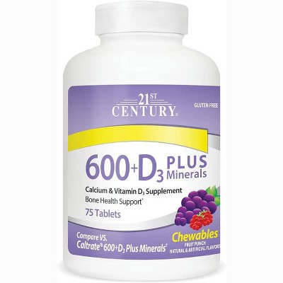 21st Century Calcium 600 + D3 Plus Minerals 75 Chewable.