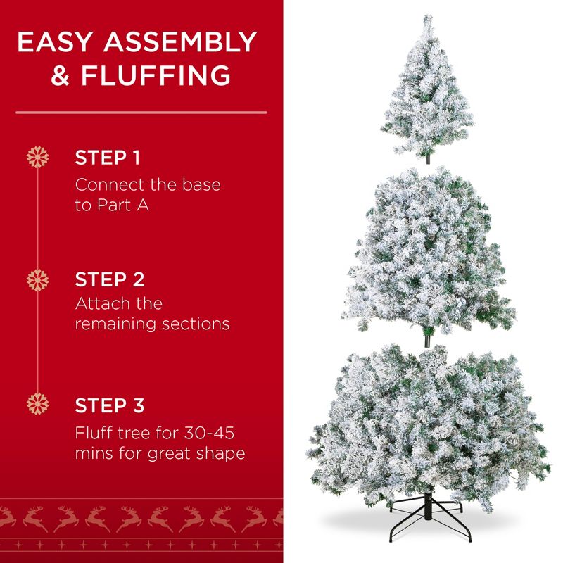 Best Choice Products Snow Flocked Christmas Tree, Premium Holiday Pine Branches, Foldable Metal Base, 5 of 16