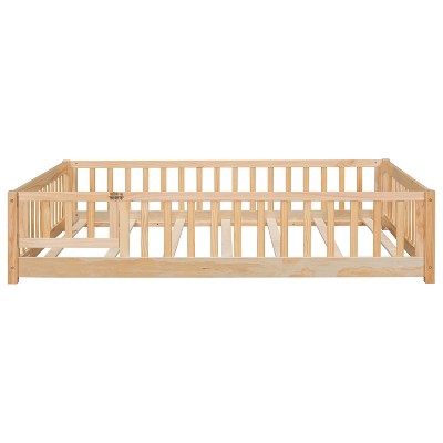 Whisen Twin Size Montessori Floor Platform Bed with Built-in Book Storage Rack on Headboard