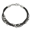 Black Bow Jewelry Multi Strand Black Leather Stainless Steel Bead Bracelet, 8 Inch - 4 of 4