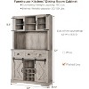 72" Farmhouse Bar Cabinet with Sliding Barn Door, Kitchen Buffet with Hutch, Wine Rack, Drawers, and Storage Shelves, Grey - 2 of 4