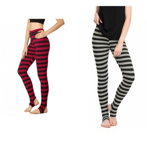 Allegra K Women's Printed Stripe High Waist Elastic Waistband Yoga Stirrup Pants 2 Packs - 1 of 4