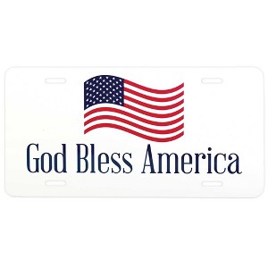 Dicksons God Bless America Red White Blue Flag 12 x 6 Aluminum License Plate Frame - 1 of 2