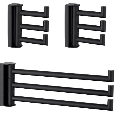 Mixxidea 3-Arm Swivel Towel Hook 2 PCS Bundle with Triple Folding Hand Towel Rack