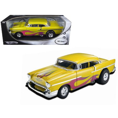 1957 Chevrolet Drag Car Yellow With Flames 1/18 Diecast Car Model by Hotwheels