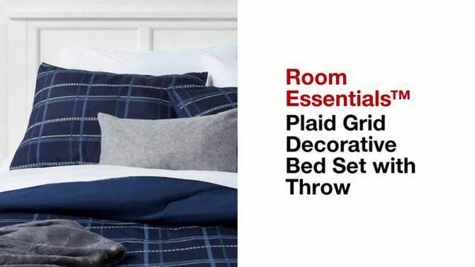 Grid Print Reversible Decorative Comforter Set with Throw - Room Essentials™, 2 of 11, play video