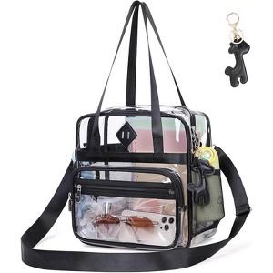 Hachikiko 12x12x6 Approved Clear Stadium Tote Bag, See Through Crossbody with Leather Pendant, Multi-Pocket Organizer - 1 of 4