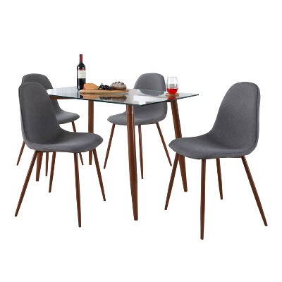 LumiSource 5pc Clara Pebble Dining Set Walnut Metal