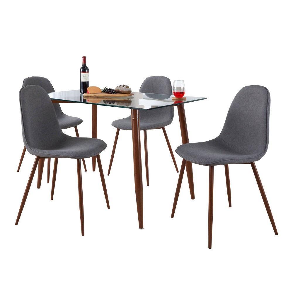 Photos - Dining Table LumiSource 5pc Clara Pebble Dining Set Walnut Metal Glass/Charcoal