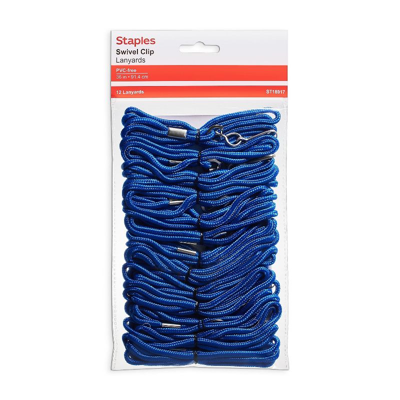 Staples 18917/3748014 Lanyards for ID-Badge Holders Blue 12/Pack , 1 of 3